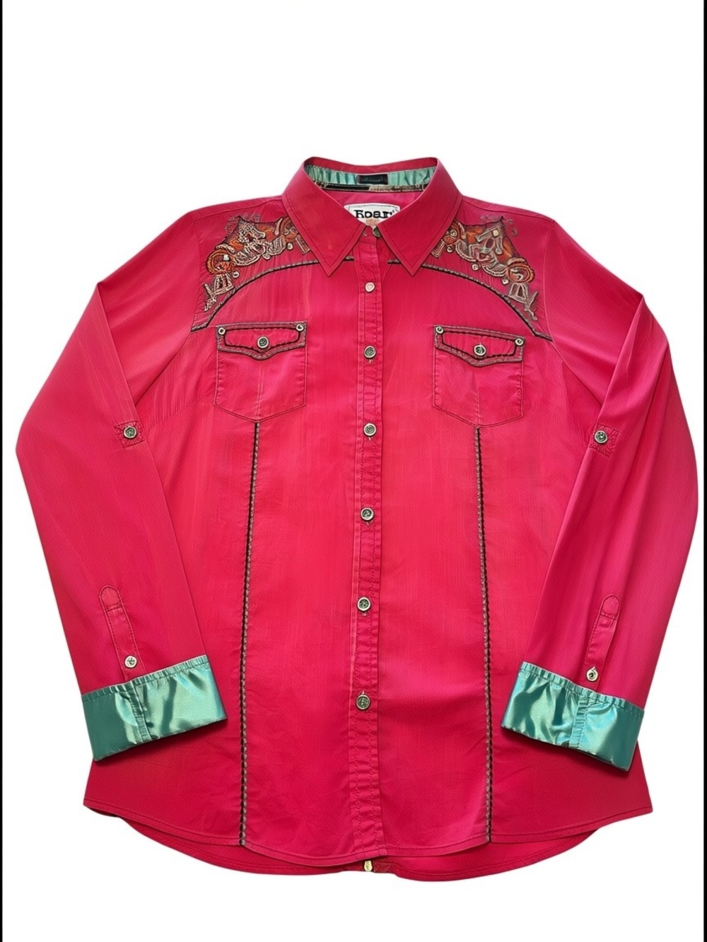 Cowgirl Core Embroidered & Embellished Western Button-Down Shirt w/Satin Accents